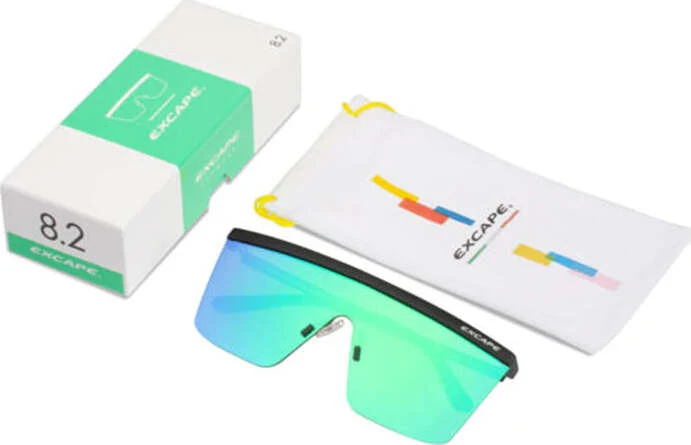Occhiali Da Sole Unisex Excape 8.2 Montatura Nera Lenti Squadrate Specchiate Verdi Occhiali Da Sole Stile Metropolitano Co...