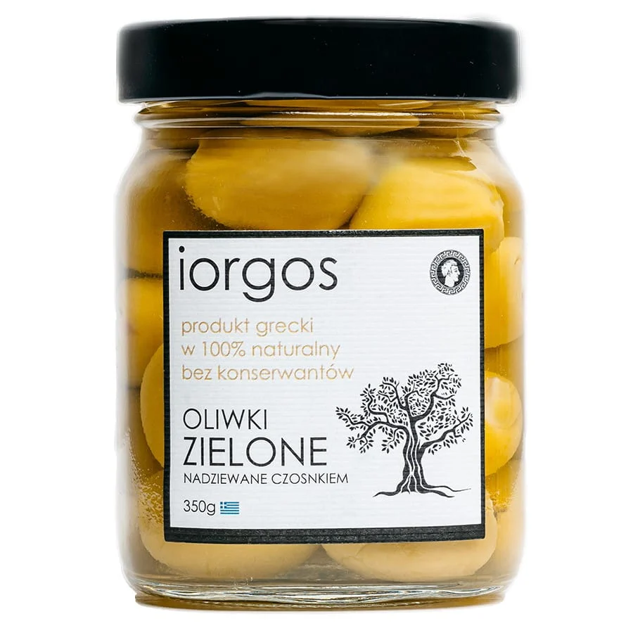 Olive verdi di qualità superiore all'aglio IORGOS, 350 g