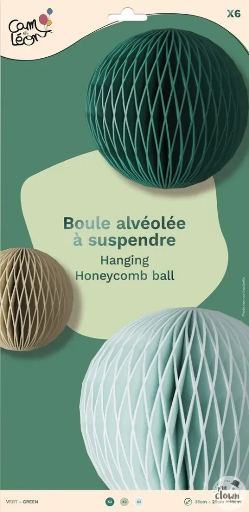 Palline nido d'ape con spago e cuscinetti adesivi, verdi, 35 cm, confezione da 6