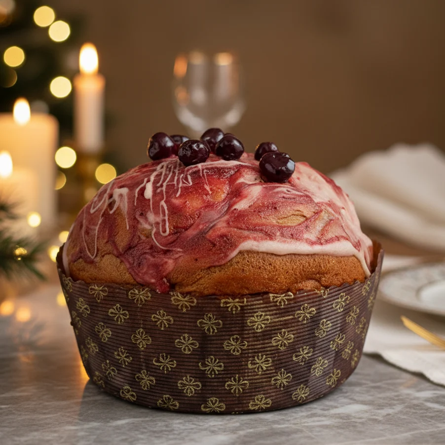 Panettone artigianale Amarena con Amarene intere e sciroppo di governo glassa cioccolato bianco dolce tipico natalizio pan...