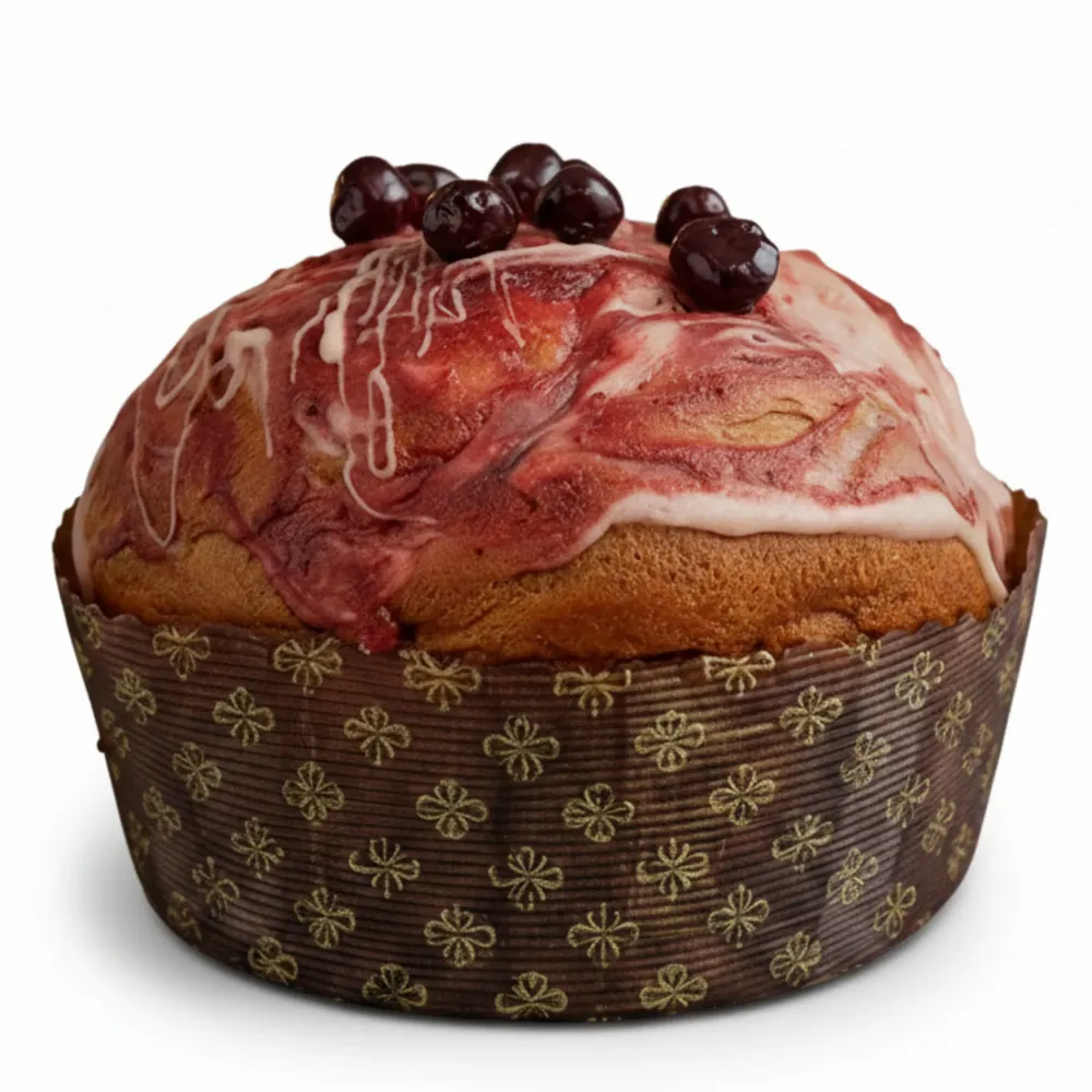 Panettone artigianale Amarena con Amarene intere e sciroppo di governo glassa cioccolato bianco dolce tipico natalizio pan...