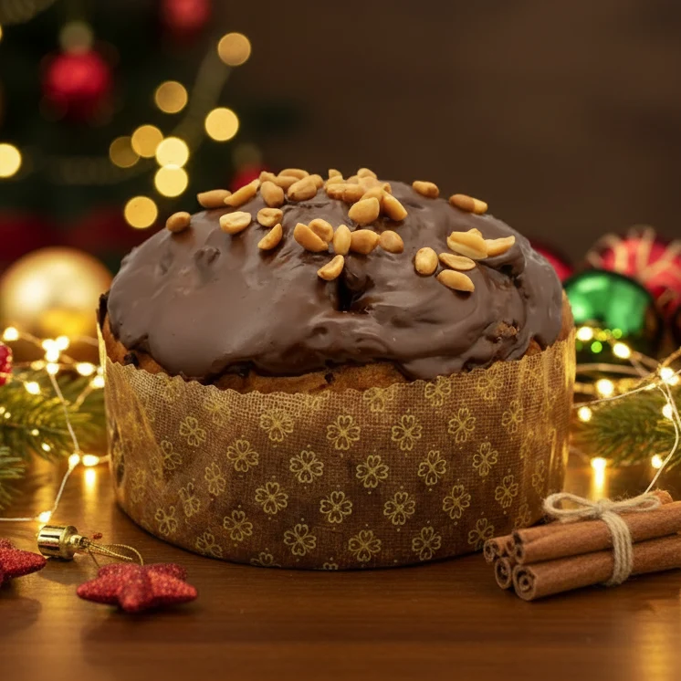 Panettone Artigianale Caramello Salato Farcitura Al Caramello E Glassato Con Cioccolato Al Caramello Dolce Tipico Natalizi...