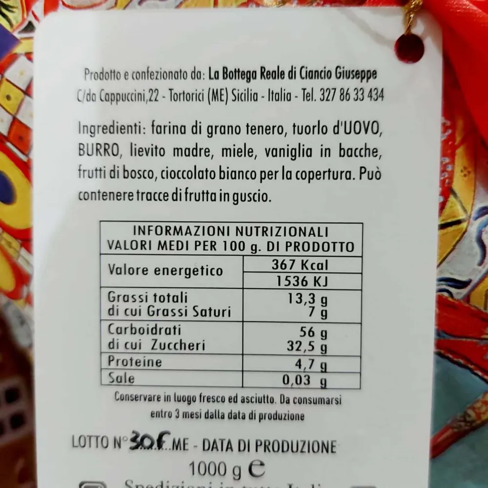 Panettone Artigianale Ai Frutti Di Bosco 1.2 Kg Panettone Made Italy 100% Sicilia La Bottega Reale