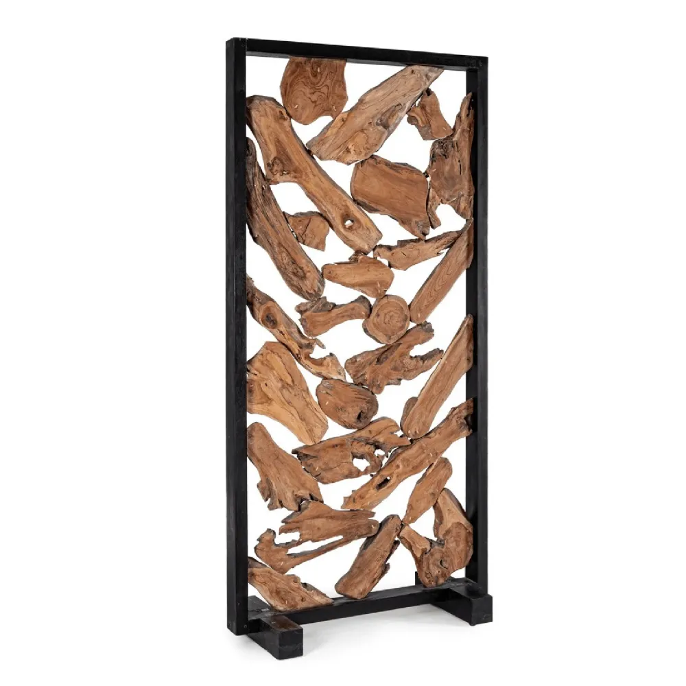 Paravento grenada struttura legno meranti, pannello interno radici di teak 100 x 9/40 x 200 cm