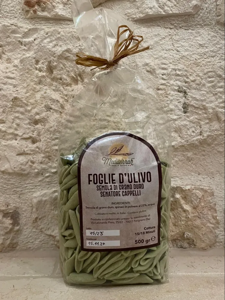 Pasta Artigianale Foglie Di Olivo Verdi Con Spinaci Semola Di Grano Duro Senatore Cappelli - 500 gr
