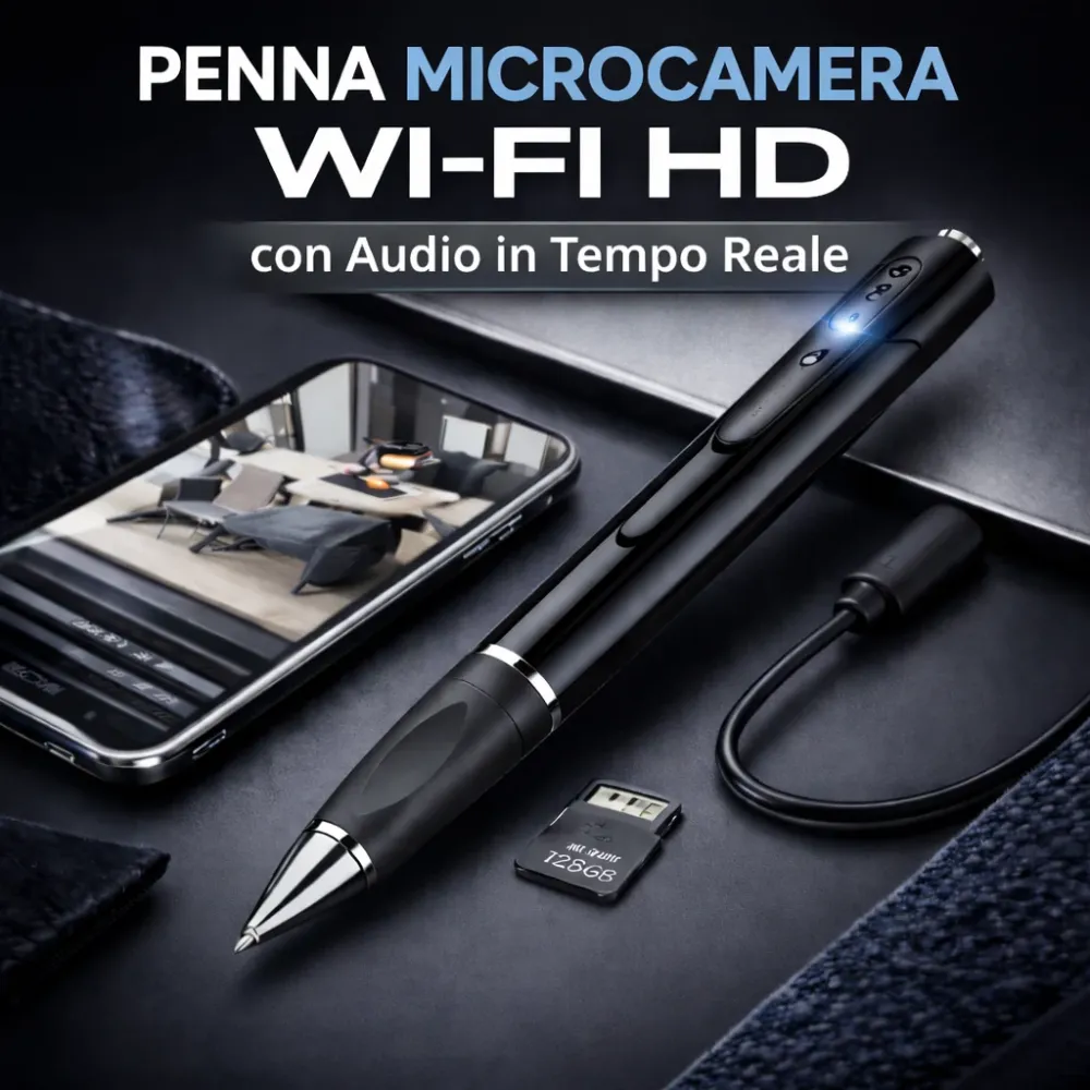 Penna Microcamera WiFi HD con Audio Tempo Reale – Registra 1080p con App e Memoria fino 128GB