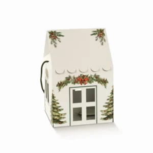 Pini verdi bianco scatola casa con cordini 20x20x18cm