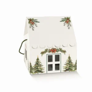 Pini verdi bianco scatola casa con cordini 24,5x24,5x15cm