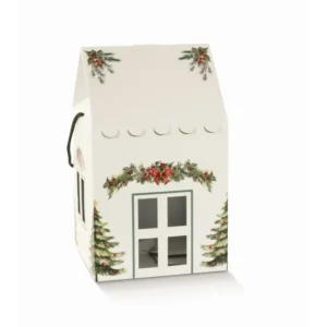 Pini verdi bianco scatola casa con cordini 23x23x26cm