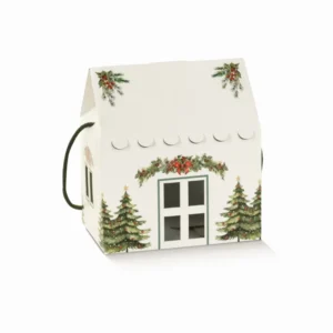 Pini verdi bianco scatola casa con cordini 20x14x14cm