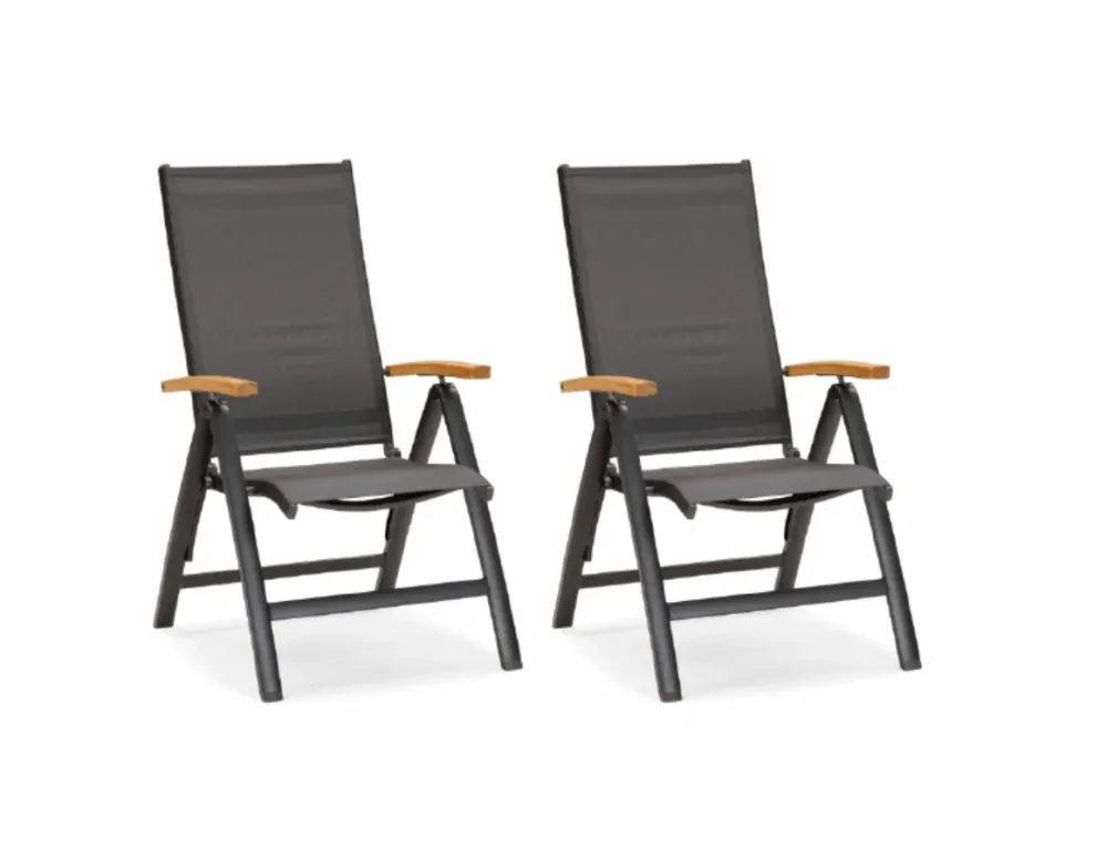 2x poltrona pieghevole Cavalese, alluminio verniciato polvere, tessuto traspirante - teak/antracite