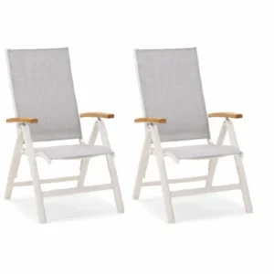 2x poltrona pieghevole Cavalese, alluminio verniciato polvere, tessuto traspirante - teak/bianco