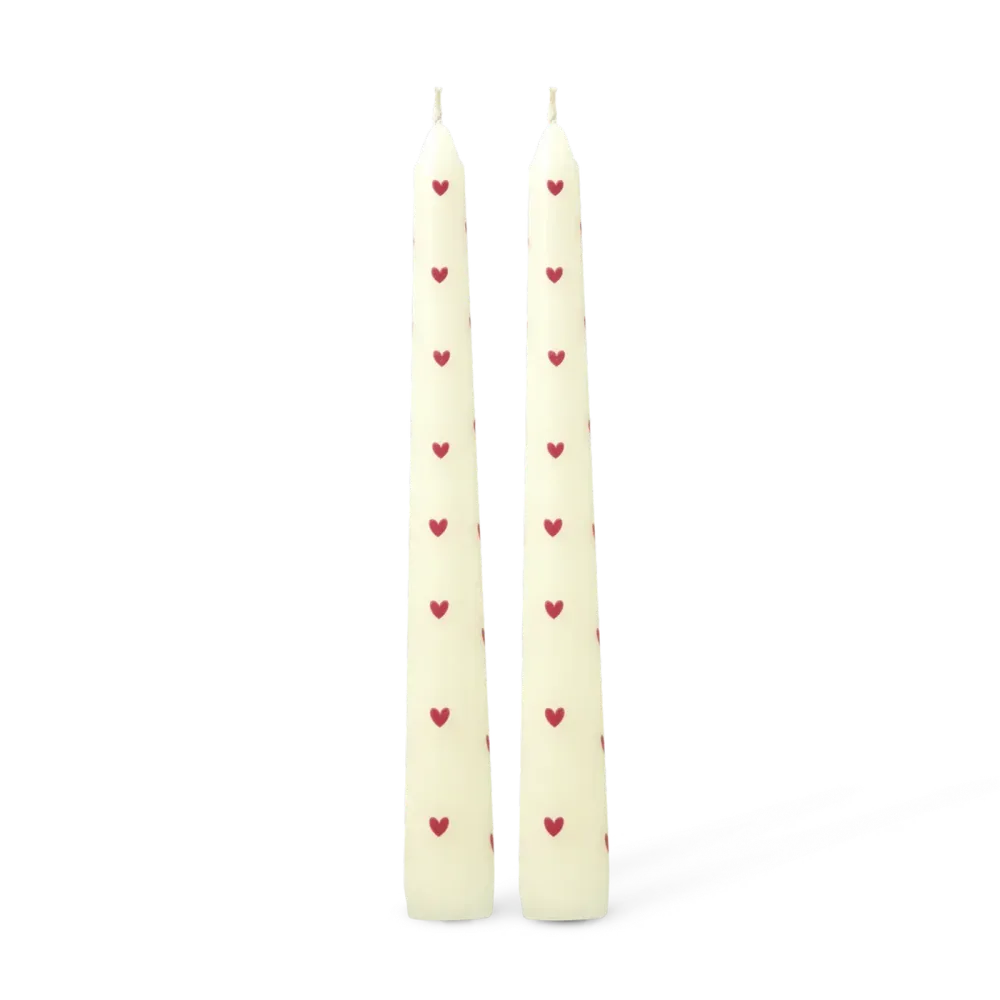 RICE Denmark | Candele con Cuori Rossi – Set 2 Pezzi – Paraffina – Heart Print