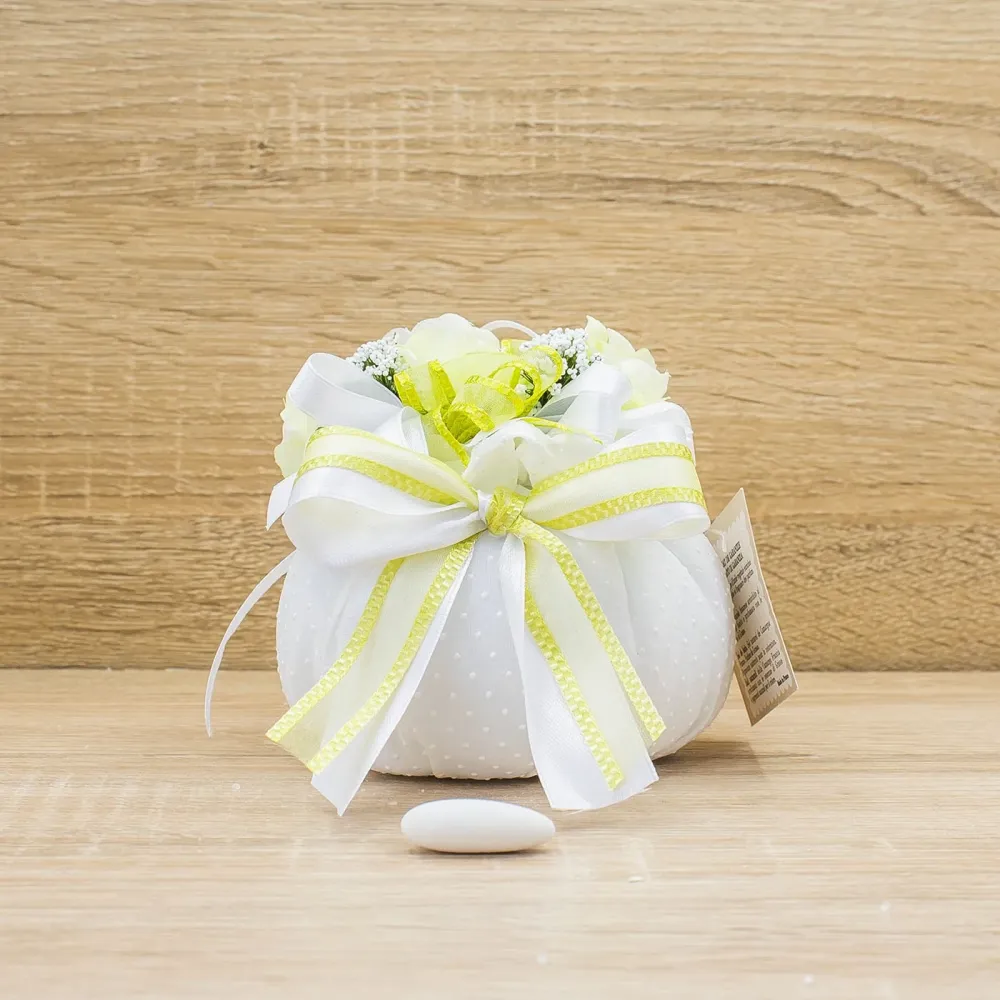 Sacchettone Bianco Pois con Fiori Verdi e Sali Profumati La Vie en Rose