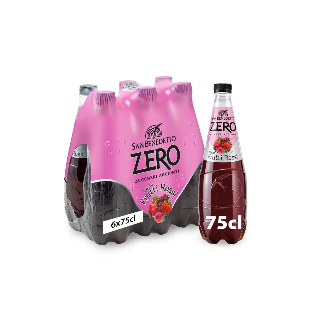 San Benedetto, Bibita Analcolica Gassata ai Frutti Rossi Zero, 6x750 ml, Senza Zuccheri Aggiunti e Senza Calorie, Rinfresc...