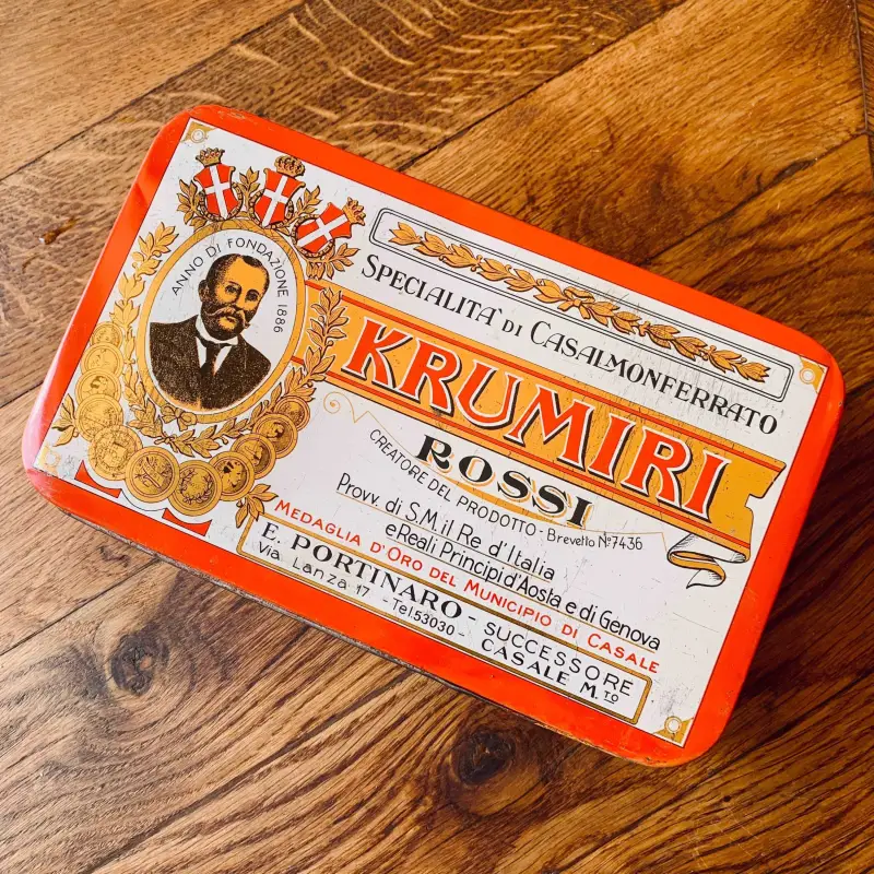 Scatola vintage pubblicitaria metallo Krumiri Rossi - Italia anni'70