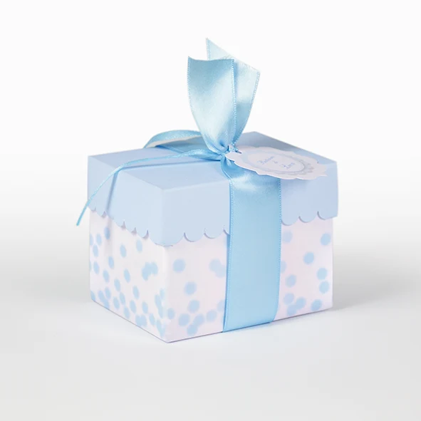 Scatolina con coperchio azzurro fondo vassoio pois azzurri 9x7x7cm