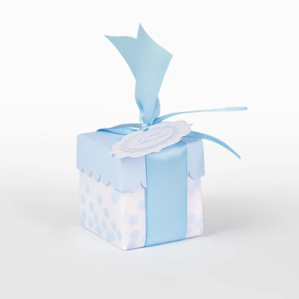 Scatolina con coperchio azzurro fondo vassoio pois azzurri 5x5x5cm