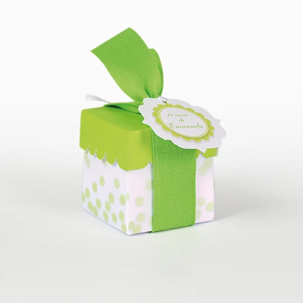Scatolina con coperchio verde fondo vassoio pois verdi 5x5x5cm
