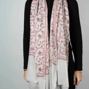 Sciarpa cashmere ricamata con fiori rossi