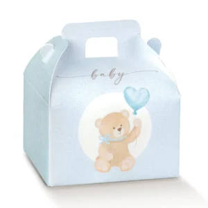 Scotton scatolina porta confetti azzurri con disegno orsetto 10pz