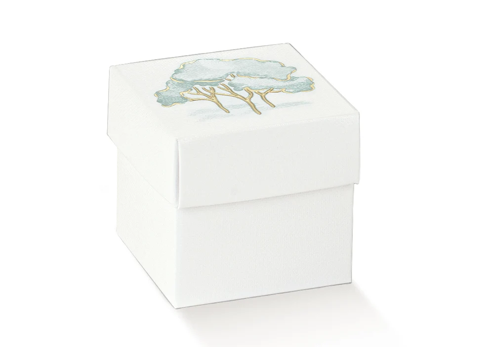 Scotton - Scatolina Portaconfetti con Alberi Verdi rivestiti oro 10pz - 5x5x5