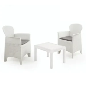 Set akita 2 poltrone 1 tavolino bianco con cuscini