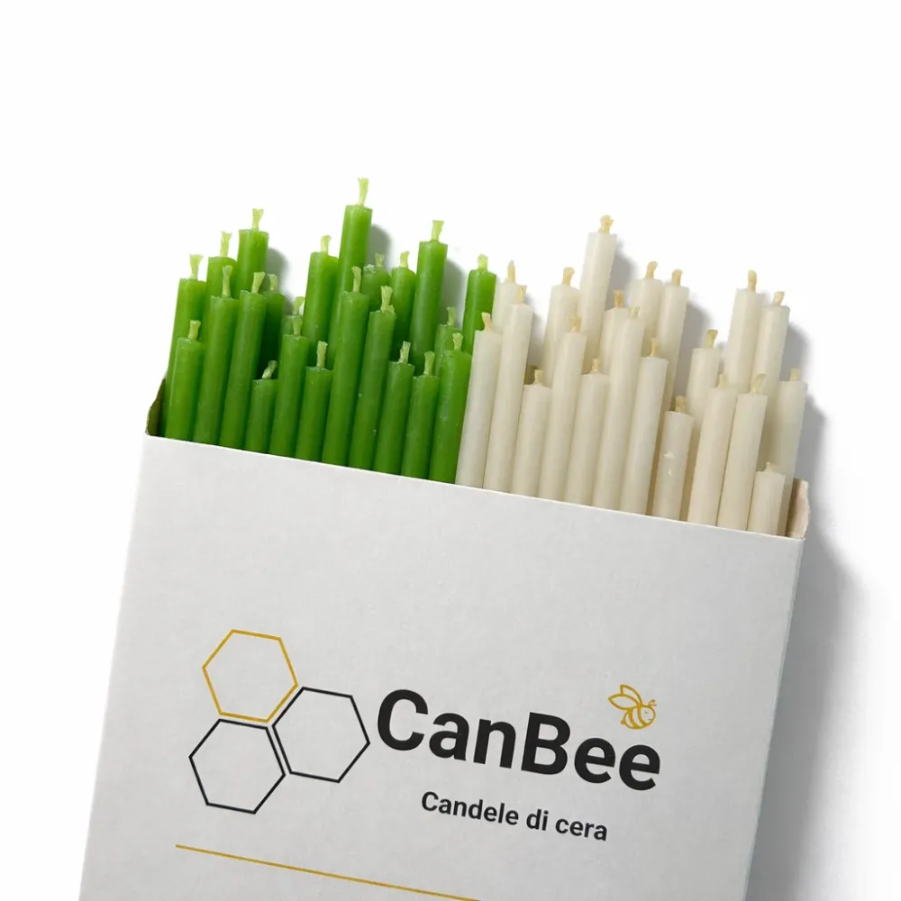 Set 50 Candele Sottili Bianche e Verdi 100% Cera d’Api Naturale – 16 cm per Meditazione, Yoga e Benessere Naturale – CanBee