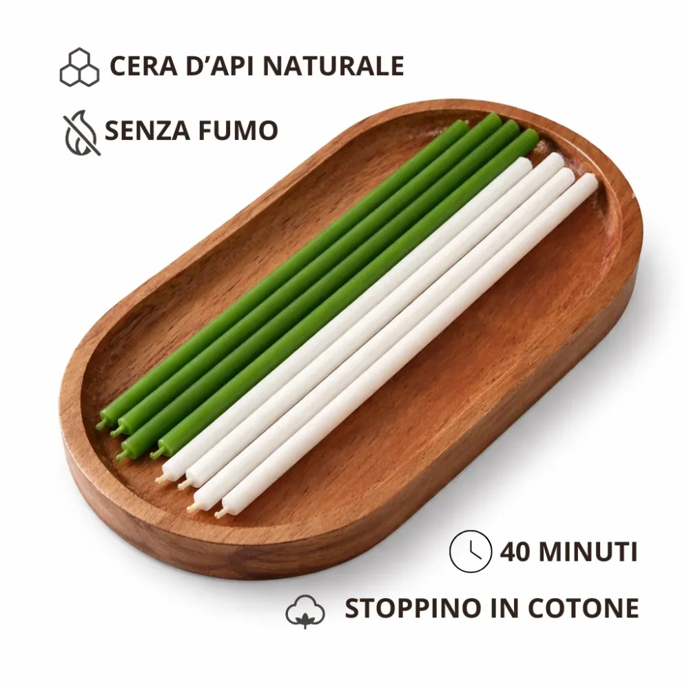 Set 50 Candele Sottili Bianche e Verdi 100% Cera d’Api Naturale – 16 cm per Meditazione, Yoga e Benessere Naturale – CanBee