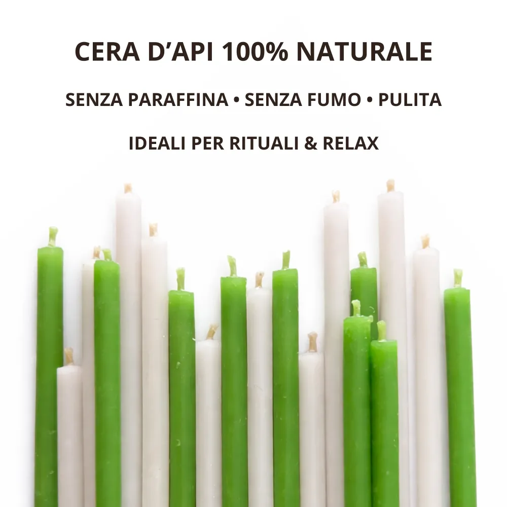 Set 50 Candele Sottili Bianche e Verdi 100% Cera d’Api Naturale – 16 cm per Meditazione, Yoga e Benessere Naturale – CanBee