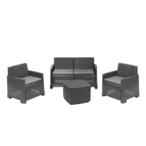Set como 3 poltrone 1 tavolino antracite con cuscini
