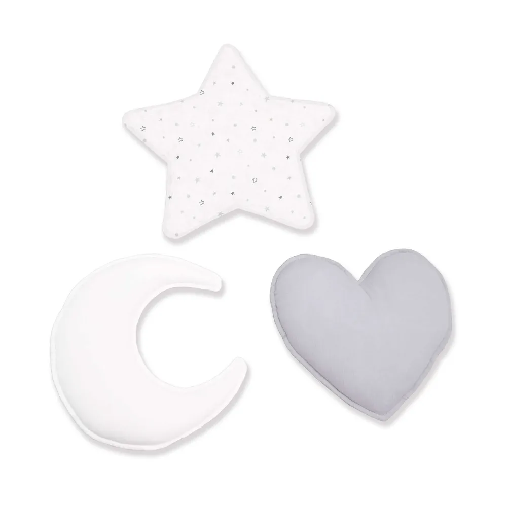 Set 3 cuscini decorazione (luna, stella, cuore) grigio · Delphin 693A-134