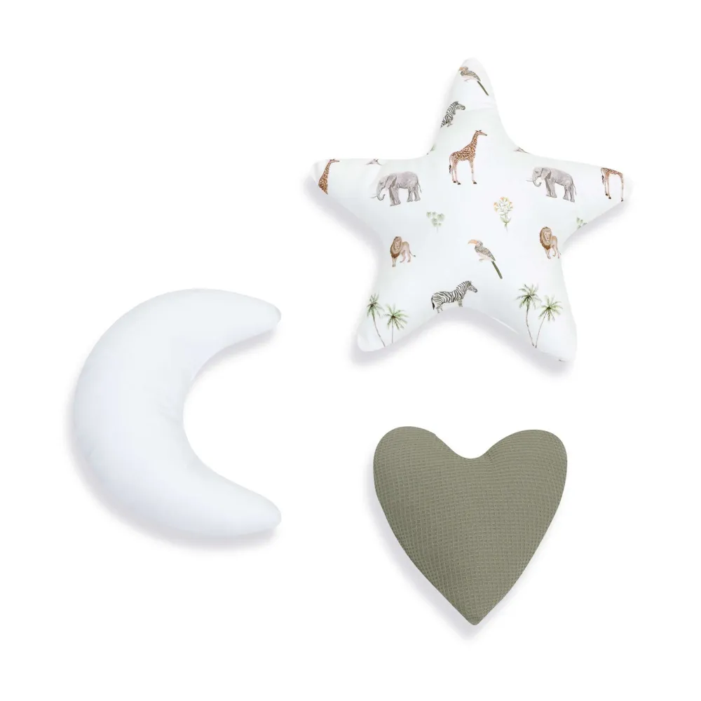 Set 3 cuscini decorazione (luna, stella, cuore) stampa jungle · 693-147 Natura