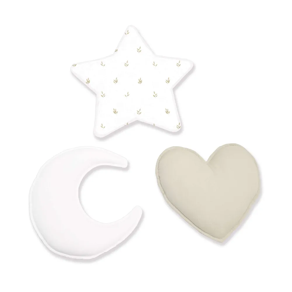 Set 3 cuscini decorazione (luna, stella, cuore) foglie beige · Nandina 693A-116