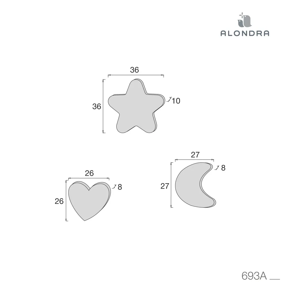 Set 3 cuscini decorazione (luna, stella, cuore) eucalipto · Musgo 693A-118