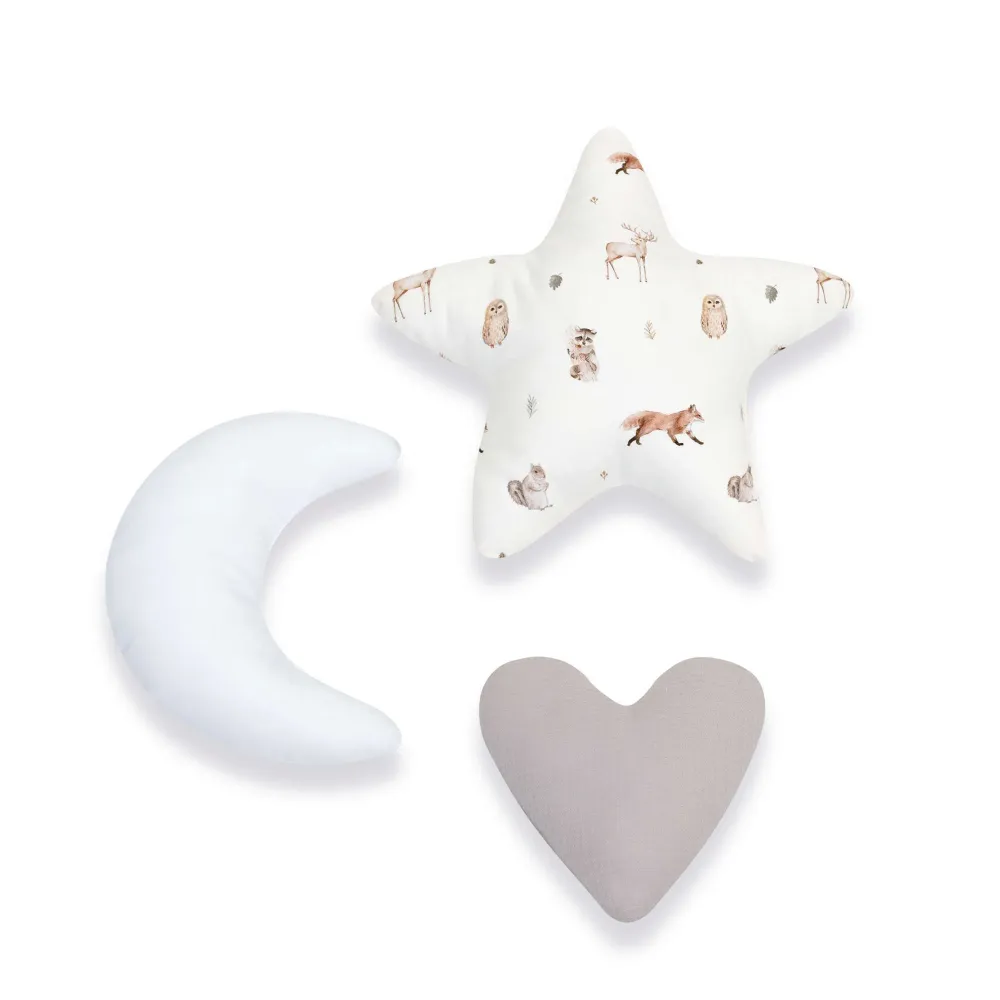 Set 3 cuscini decorazione (luna, stella, cuore) stampa foresta · 693-148 Taiga
