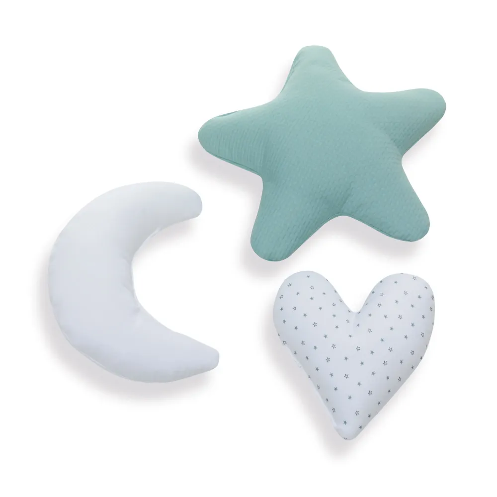 Set 3 cuscini decorazione (luna, stella, cuore) verde acqua · 693-181 Mare