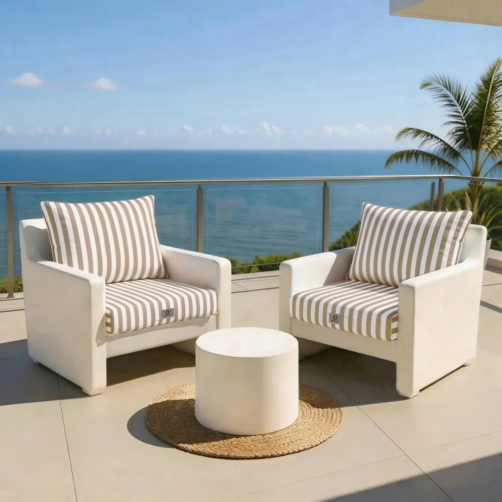 Set Cuscini Giardino 60x70 Righe Beige - Premium 270g (Seduta + Schienale)