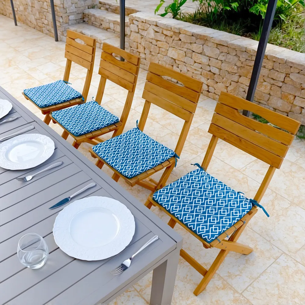 Set di 4 Cuscini per Sedia 35x35 Motif Géométrique Verde - Comfort & Déco (Avec Attaches)