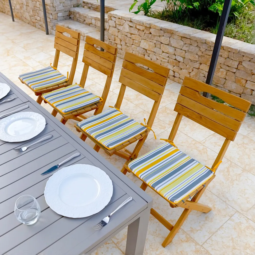 Set di 4 Cuscini per Sedia 35x35 Motif Righe Solaires - Comfort & Déco (Avec Attaches)
