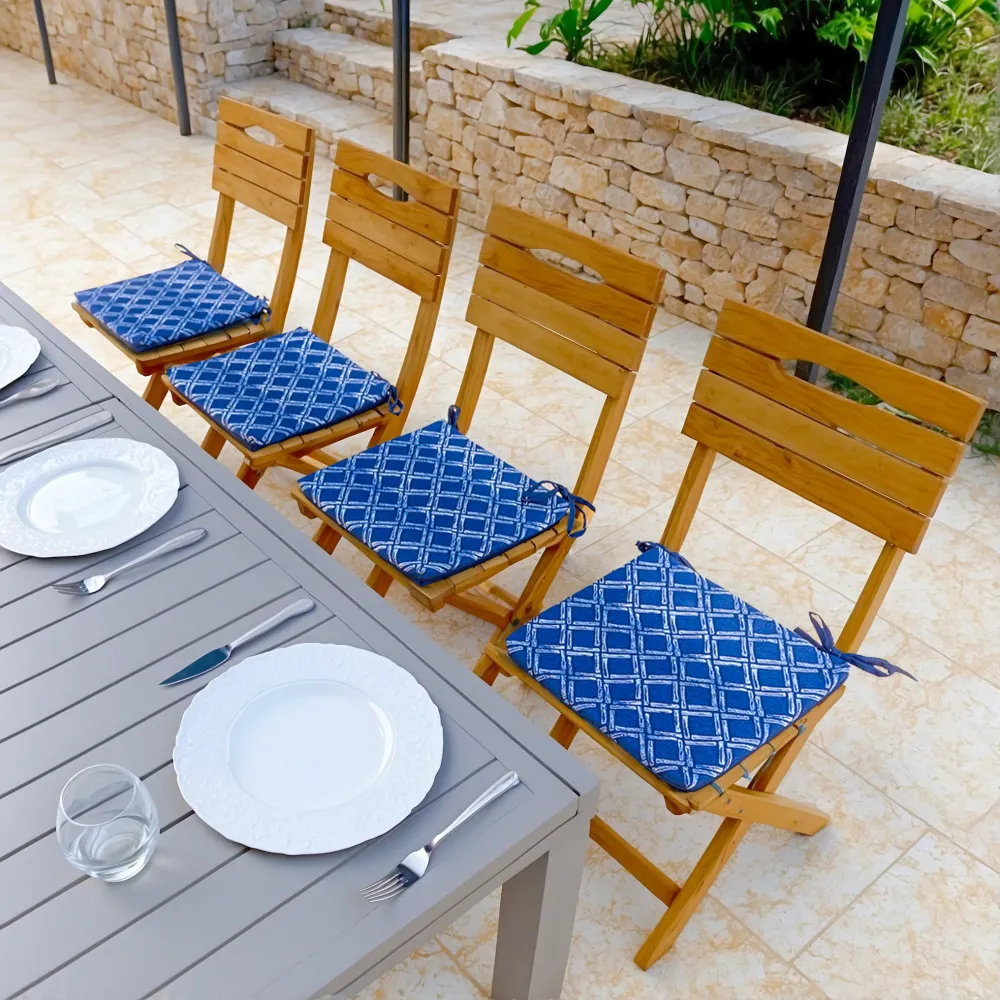 Set di 4 Cuscini per Sedia 35x35 Motif Nautique Blu - Comfort & Déco (Avec Attaches)