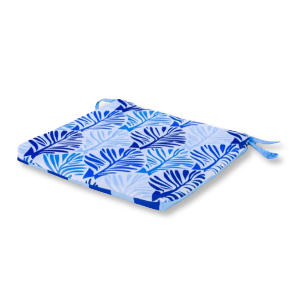 Set di 4 Cuscini per Sedia 35x35 Motivo Fogliame Blu - Comfort & Déco (Avec Attaches)
