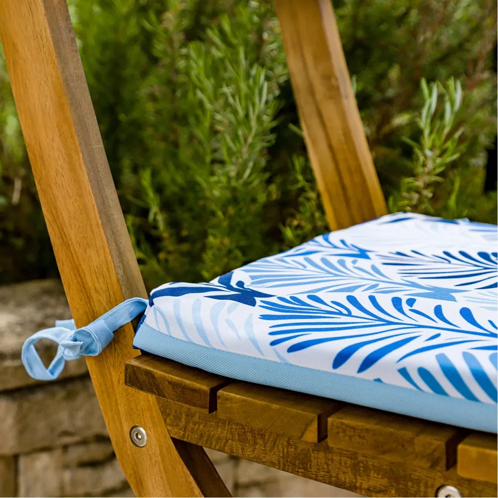 Set di 4 Cuscini per Sedia 35x35 Motivo Fogliame Blu - Comfort & Déco (Avec Attaches)