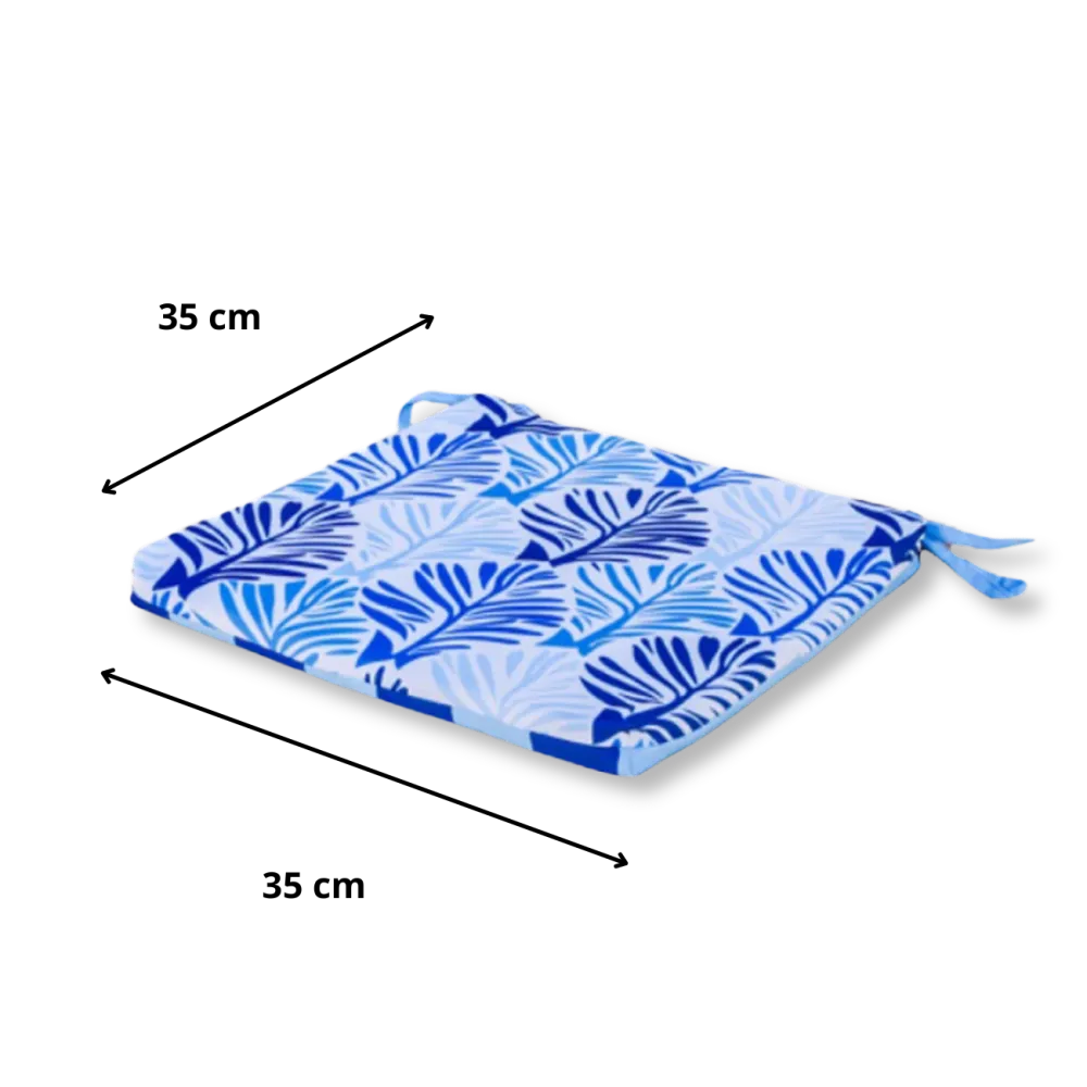 Set di 4 Cuscini per Sedia 35x35 Motivo Fogliame Blu - Comfort & Déco (Avec Attaches)