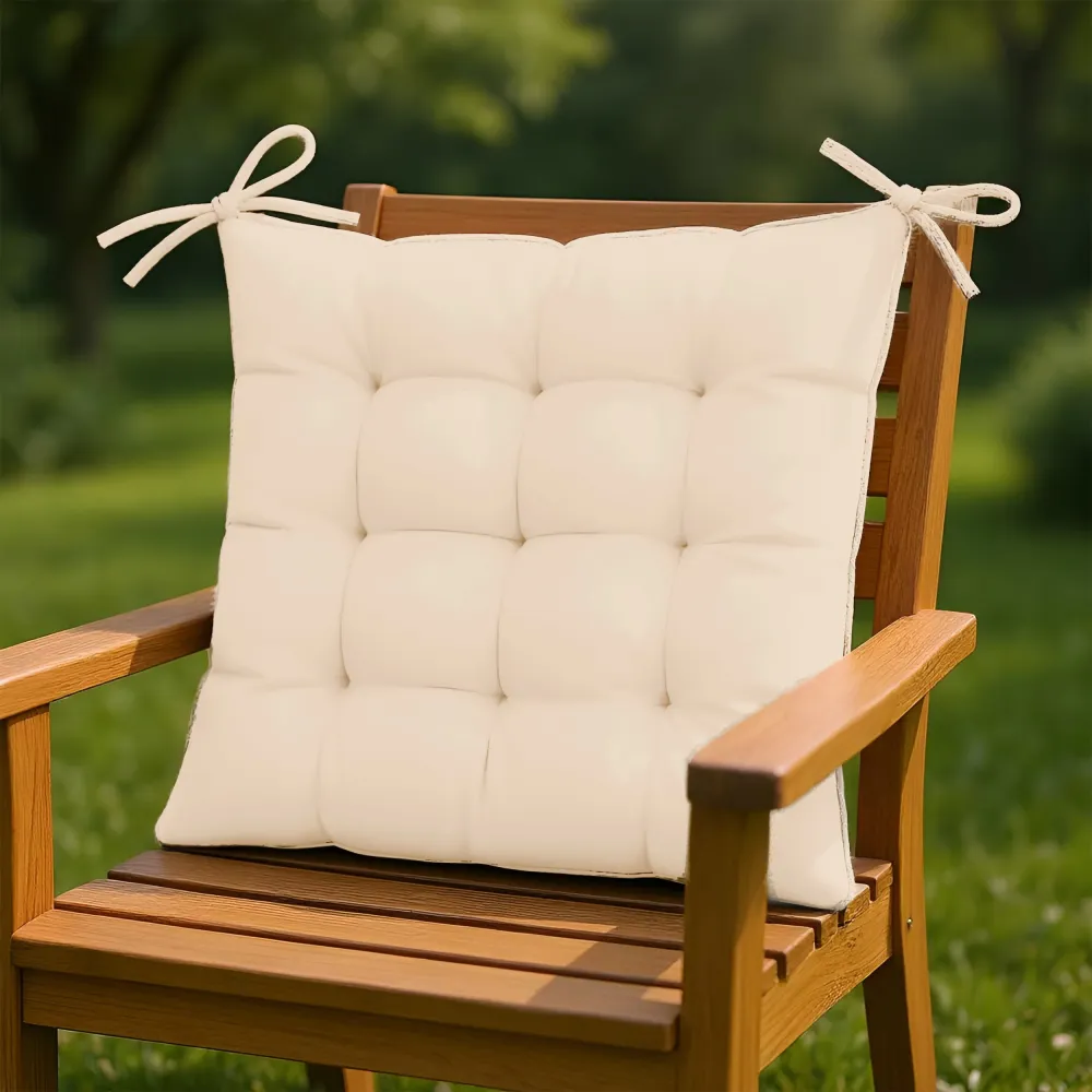 Set di 4 Cuscini per Sedia 40x40 Beige - Interno ed Esterno (Idrorepellente con Lacci)