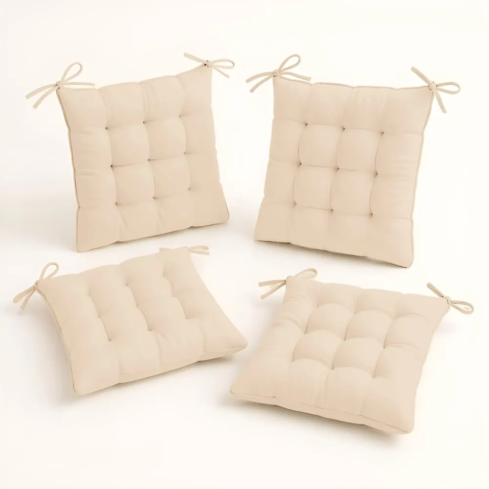 Set di 4 Cuscini per Sedia 40x40 Beige - Interno ed Esterno (Idrorepellente con Lacci)