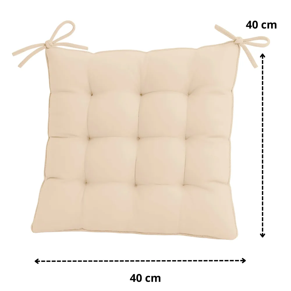 Set di 4 Cuscini per Sedia 40x40 Beige - Interno ed Esterno (Idrorepellente con Lacci)