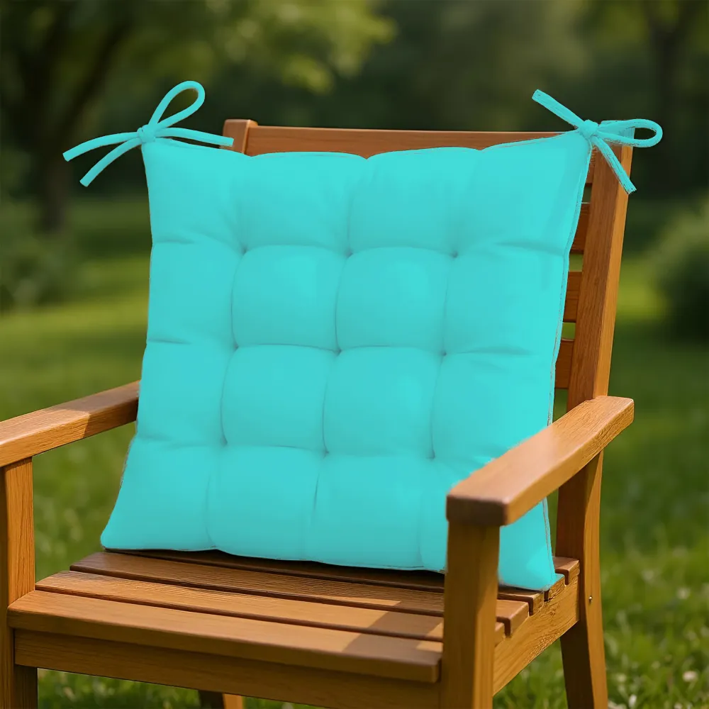 Set di 4 Cuscini per Sedia 40x40 Blu Caraibi - Interno ed Esterno (Idrorepellente con Lacci)