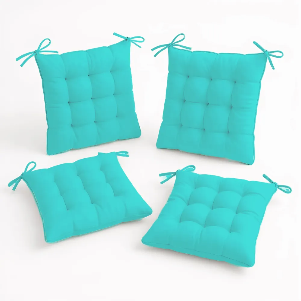Set di 4 Cuscini per Sedia 40x40 Blu Caraibi - Interno ed Esterno (Idrorepellente con Lacci)