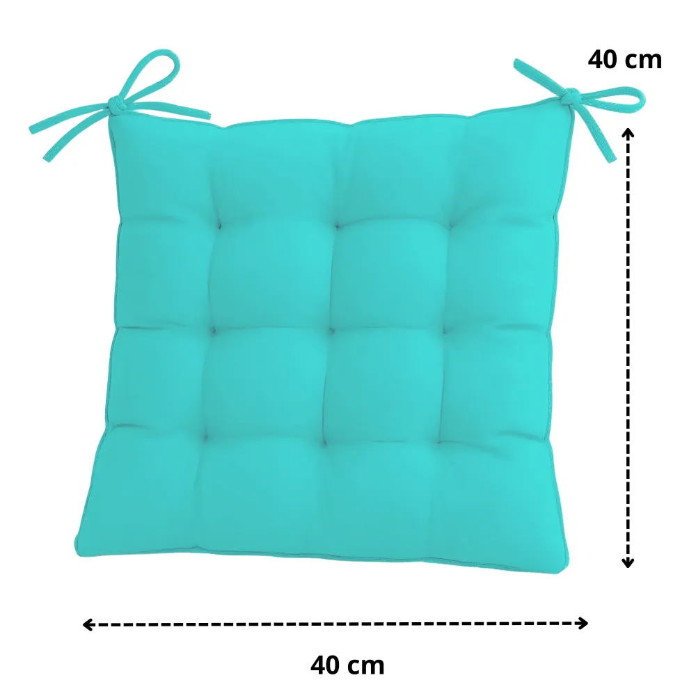 Set di 4 Cuscini per Sedia 40x40 Blu Caraibi - Interno ed Esterno (Idrorepellente con Lacci)